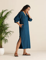 Thumbnail for trueBrowns Blue Cotton Blend Long Dress - Distacart