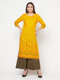 Thumbnail for Aniyah Rayon Screen Print Mustard Straight Kurta