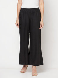 Thumbnail for Aniyah Rayon Flared Slip-On Black Palazzo