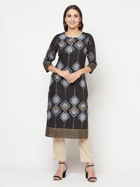 Thumbnail for Aniyah Rayon Screen Print Black Straight Kurta