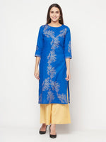 Thumbnail for Aniyah Cotton Foil Print Royal Blue Straight Kurta