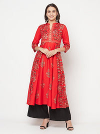 Thumbnail for Aniyah Rayon Block Print Red Anarkali Kurta