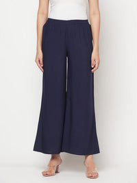 Thumbnail for Aniyah Rayon Flared Slip-On Navy Blue Palazzo