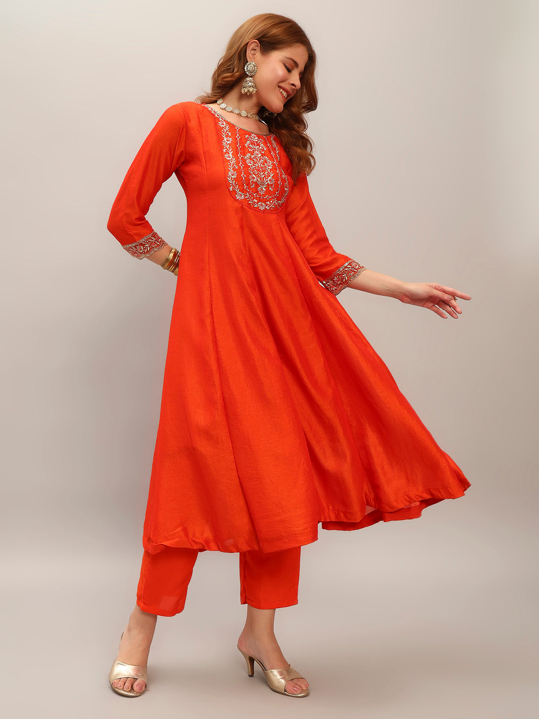 The52 Embroidered Vichitra Silk Fabric Straight Kurta, Pant and Dupatta Set