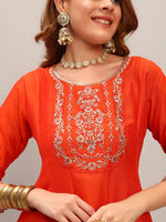 Thumbnail for The52 Embroidered Vichitra Silk Fabric Straight Kurta, Pant and Dupatta Set