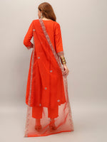 Thumbnail for The52 Embroidered Vichitra Silk Fabric Straight Kurta, Pant and Dupatta Set