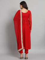 Thumbnail for Fab Fashion Cherry Red Georgette Side Slit Set - Distacart