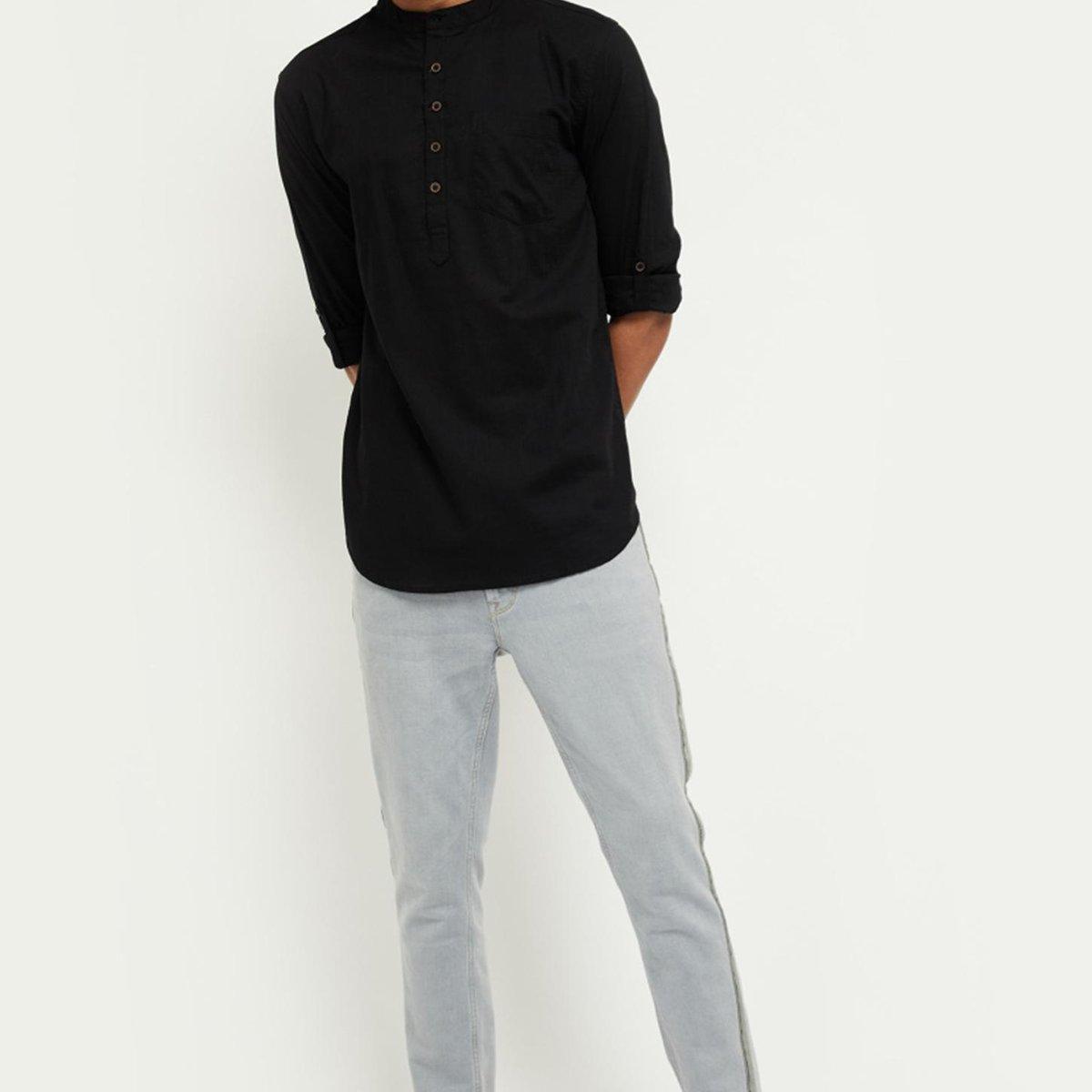 Fabmade Men Black Solid Short Kurta - Distacart