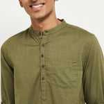 Thumbnail for Fabmade Men Olive Green Solid Short Length Kurta - Distacart