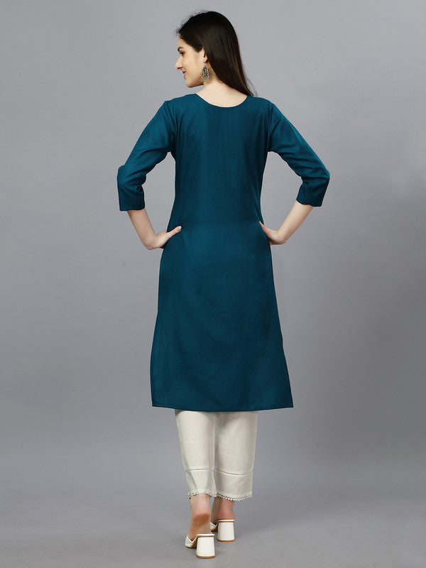 Blue Straight Embroidered Kurti - Hiral Fashion