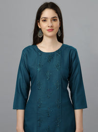 Thumbnail for Blue Straight Embroidered Kurti - Hiral Fashion