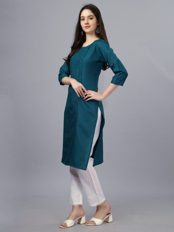 Blue Straight Embroidered Kurti - Hiral Fashion