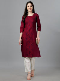 Thumbnail for Maroon Straight Embroidered Kurti - Hiral Fashion