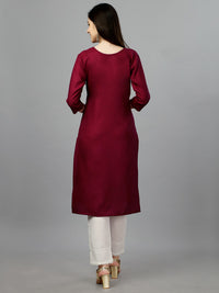 Thumbnail for Maroon Straight Embroidered Kurti - Hiral Fashion