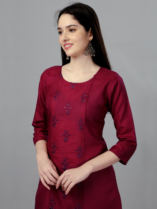 Maroon Straight Embroidered Kurti - Hiral Fashion