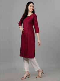 Thumbnail for Maroon Straight Embroidered Kurti - Hiral Fashion