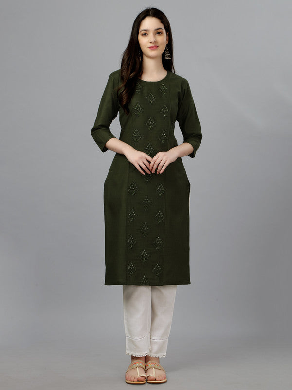Green Straight Embroidered Kurti - Hiral Fashion