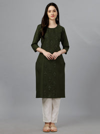 Thumbnail for Green Straight Embroidered Kurti - Hiral Fashion