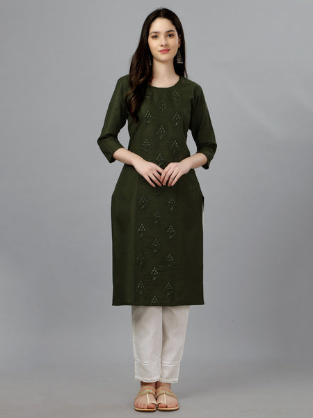 Green Straight Embroidered Kurti - Hiral Fashion