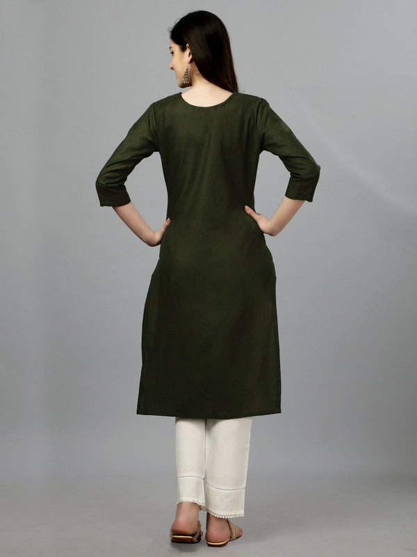 Green Straight Embroidered Kurti - Hiral Fashion