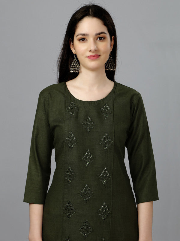 Green Straight Embroidered Kurti - Hiral Fashion