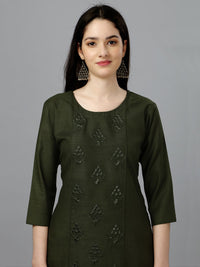 Thumbnail for Green Straight Embroidered Kurti - Hiral Fashion