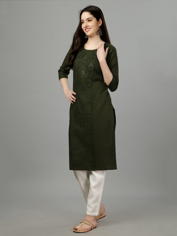 Green Straight Embroidered Kurti - Hiral Fashion