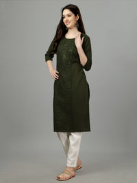Thumbnail for Green Straight Embroidered Kurti - Hiral Fashion