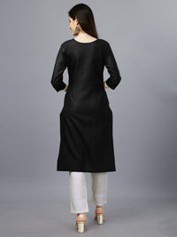 Thumbnail for NOZ2TOZ Womens Embroidered Straight Black Kurti