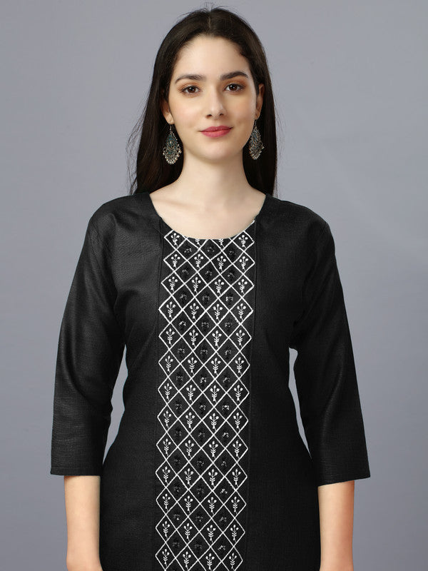 NOZ2TOZ Womens Embroidered Straight Black Kurti