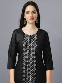 Thumbnail for NOZ2TOZ Womens Embroidered Straight Black Kurti