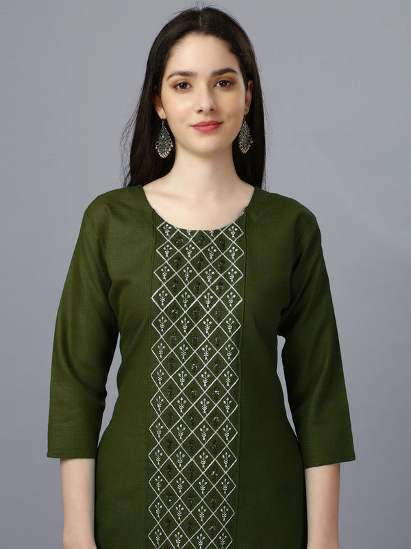 Green Straight Embroidered Kurti - Hiral Fashion