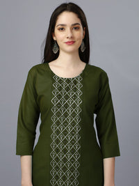 Thumbnail for Green Straight Embroidered Kurti - Hiral Fashion