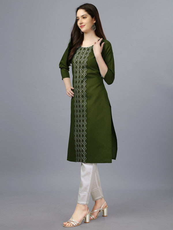 Green Straight Embroidered Kurti - Hiral Fashion