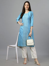 Thumbnail for Blue Straight Embroidered Kurti - Hiral Fashion