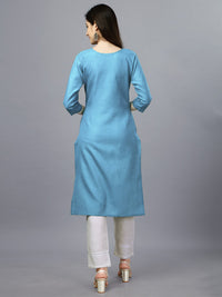 Thumbnail for Blue Straight Embroidered Kurti - Hiral Fashion