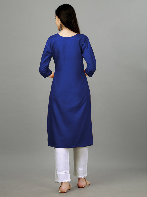 Royal Blue Straight Embroidered Kurti - Hiral Fashion