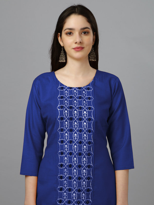 Royal Blue Straight Embroidered Kurti - Hiral Fashion