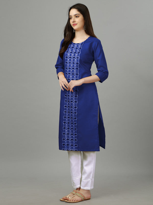 Royal Blue Straight Embroidered Kurti - Hiral Fashion