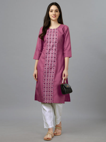Wine Straight Embroidered Kurti - Hiral Fashion