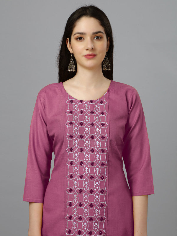 Wine Straight Embroidered Kurti - Hiral Fashion