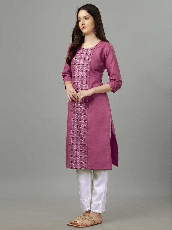 Wine Straight Embroidered Kurti - Hiral Fashion