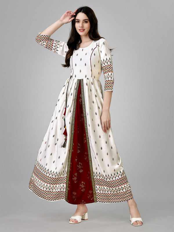Rayon White Anarkali Kurta - Hiral Fashion
