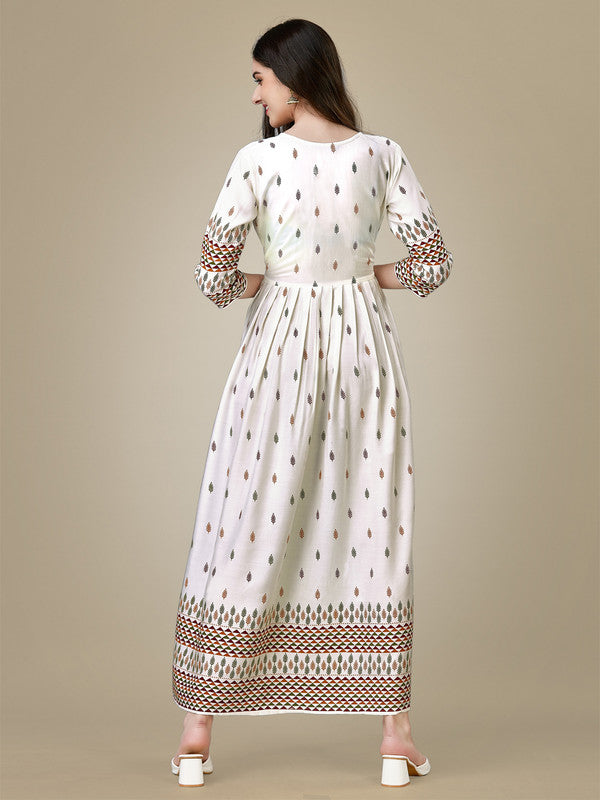 Rayon White Anarkali Kurta - Hiral Fashion