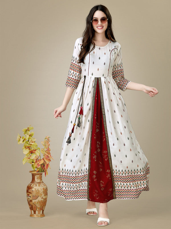 Rayon White Anarkali Kurta - Hiral Fashion
