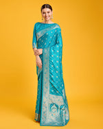 Thumbnail for Monjolika Fashion Blushing Cyan Color Banarasi Satin Zari Woven Work Enhanced Elegance Silk Saree - Distacart