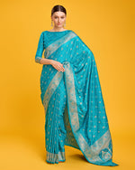 Thumbnail for Monjolika Fashion Blushing Cyan Color Banarasi Satin Zari Woven Work Enhanced Elegance Silk Saree - Distacart