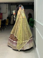 Thumbnail for Lorenvalley Brown Chinon Digital Print with Embroidery Sequins Work Lehenga Choli with Dupatta - Distacart