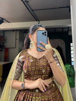 Thumbnail for Lorenvalley Brown Chinon Digital Print with Embroidery Sequins Work Lehenga Choli with Dupatta - Distacart