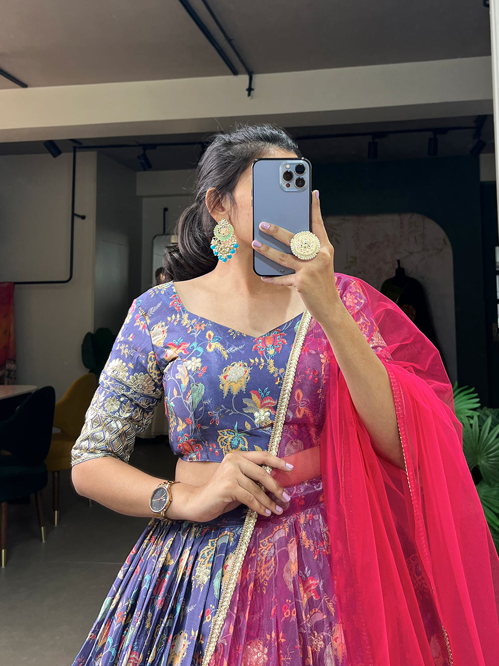 Lorenvalley Lavender Chinon Digital Print with Embroidery Sequins Work Lehenga Choli with Dupatta - Distacart